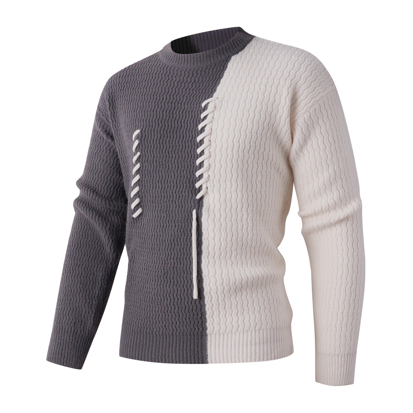 Street-Wave Men's Cable Knit Sweater With Modern Pattern And Bold Contrasting Details