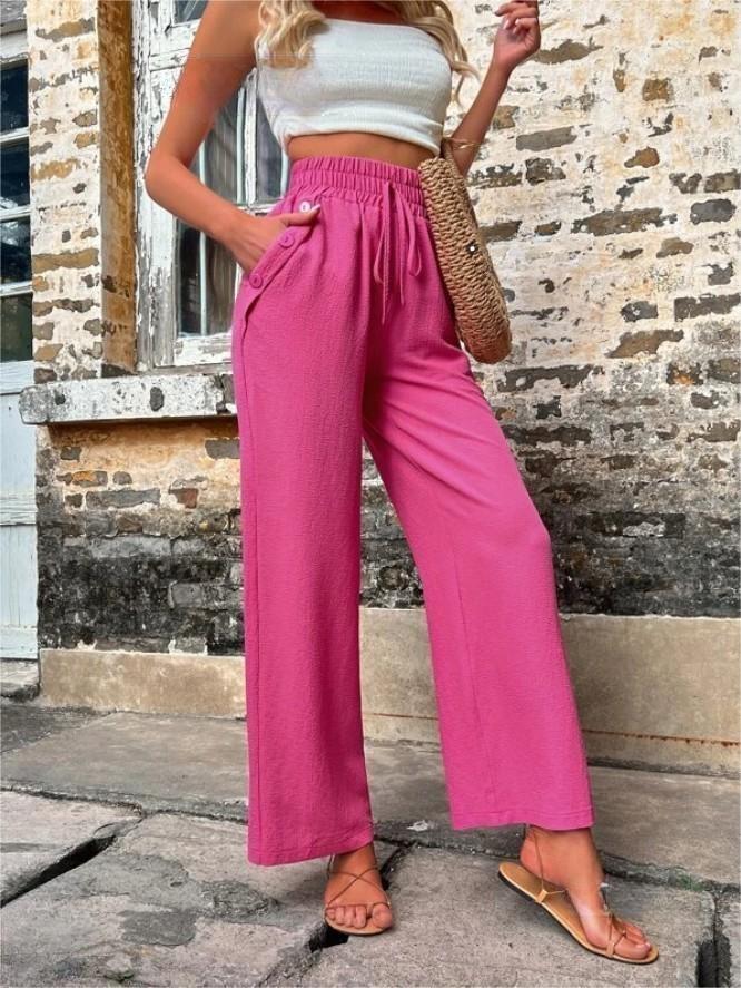 Streetwave Women's Elegant Casual Pants With Elastic Waist And Side Pockets For All Day Comfort