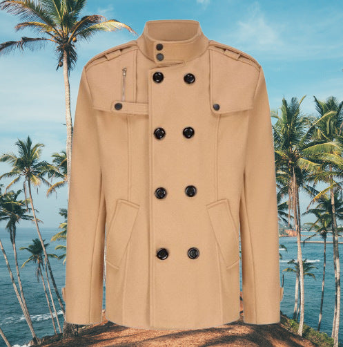 Street-Wave Men's Elegant Double-Breasted Coat With Modern Accents For Urban Wear