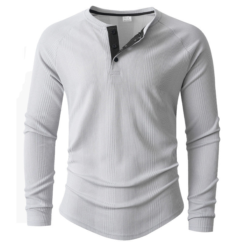 Streetwave Mens Long Sleeve Henley Shirt With Structured Texture And Breathable Cotton