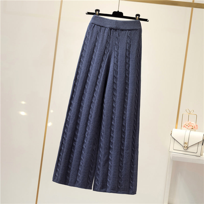 Street Wave Cable Knit Palazzo Pants For Women Ultra Cozy Wide Leg Knit Trousers