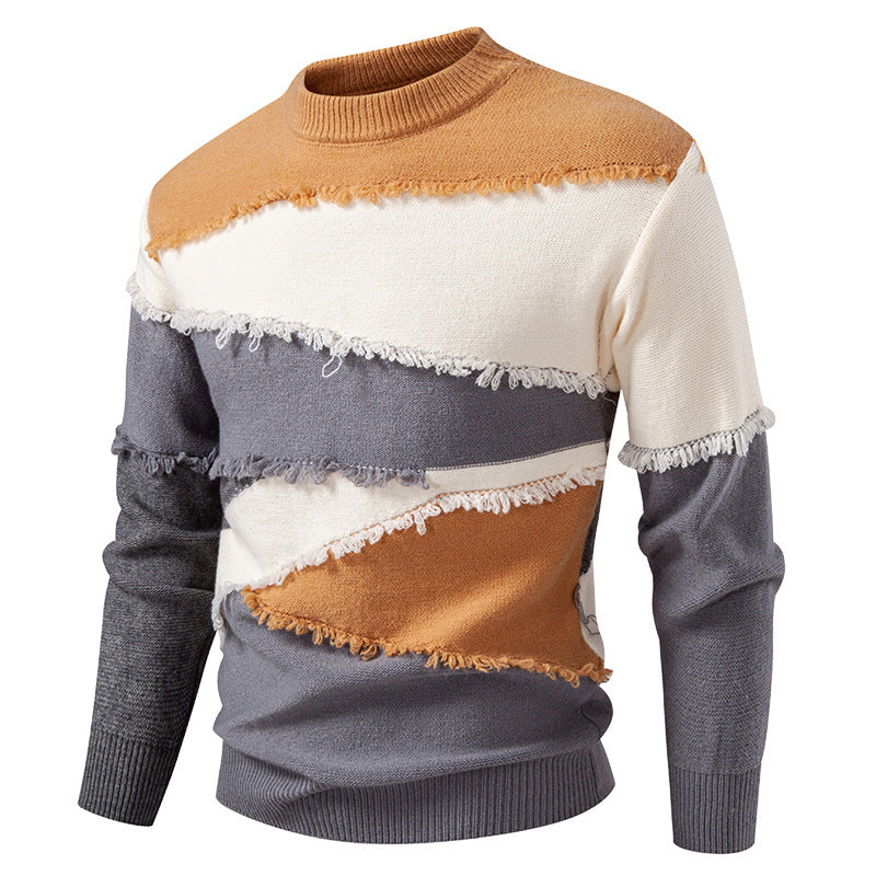 Streetwave Mens Frayed Detail Knit Sweater Cozy Fit Modern Style For Everyday Wear