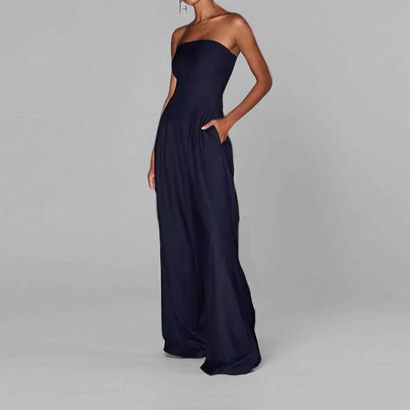 Nordic Flair Womens Jumpsuit Strapless Chic Elegant Fit Wide Leg Formal