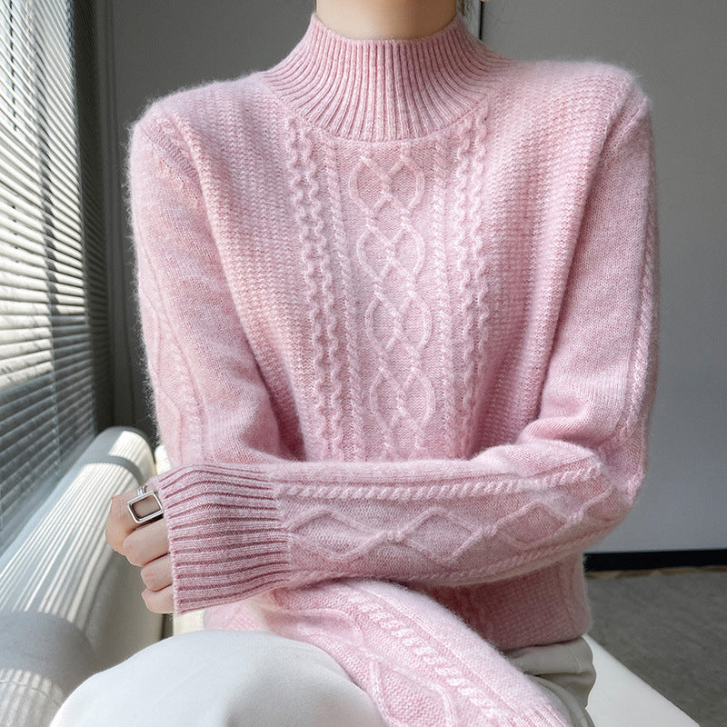 Street Wave Women Cable Knit Sweater With High Collar And Elegant Cable Pattern Cozy Warmth