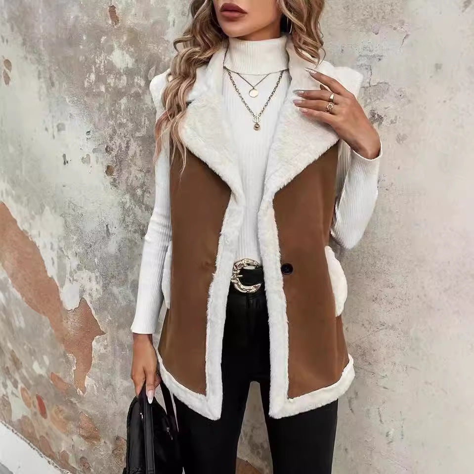 Street-Wave Women's Faux Shearling Vest Cozy Warmth Soft Plush Trim Modern Style