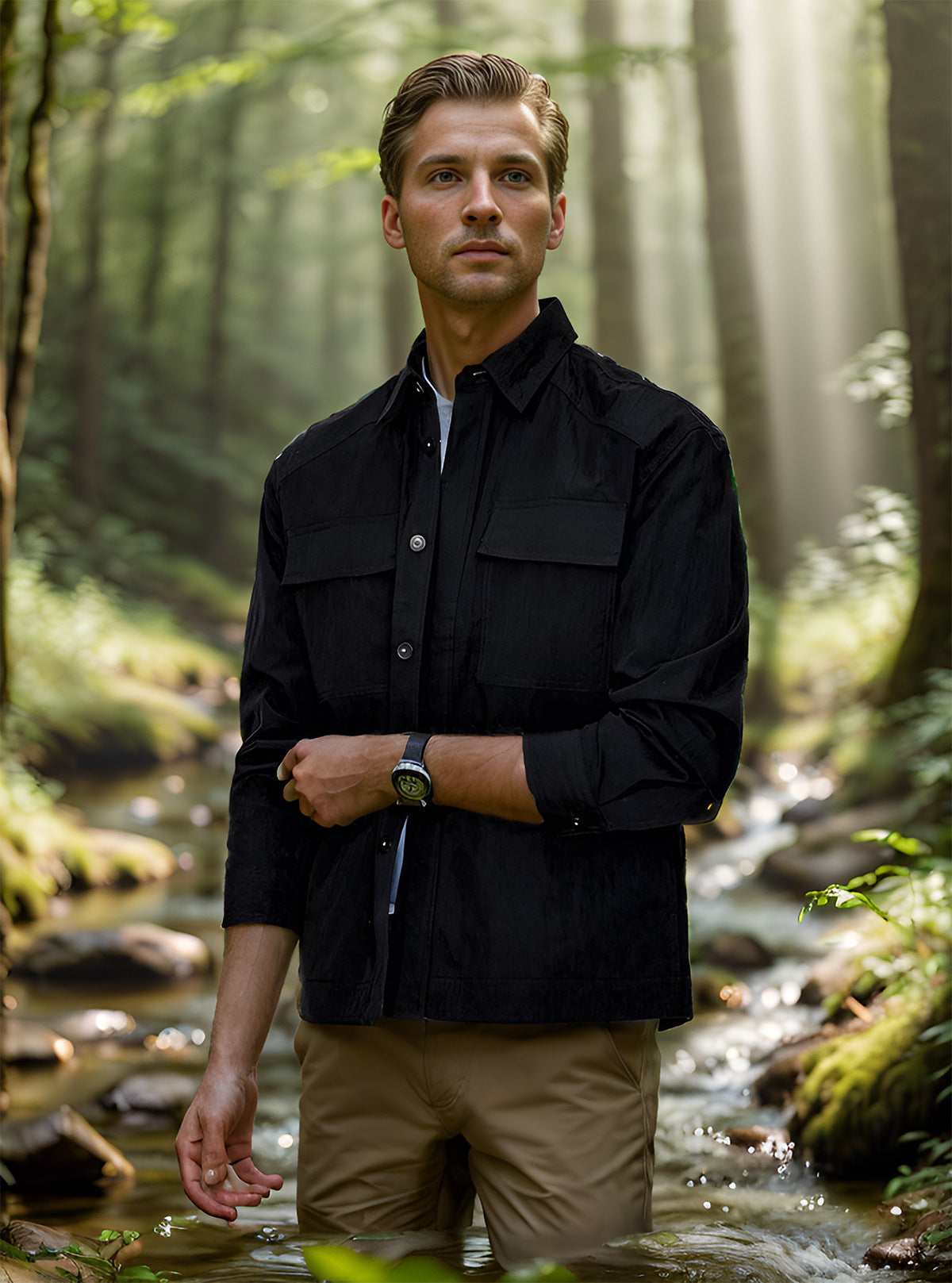 Street-Wave Men's Shirt Jacket With Functional Pockets And Breathable Fabric, Versatile Everyday Outerwear