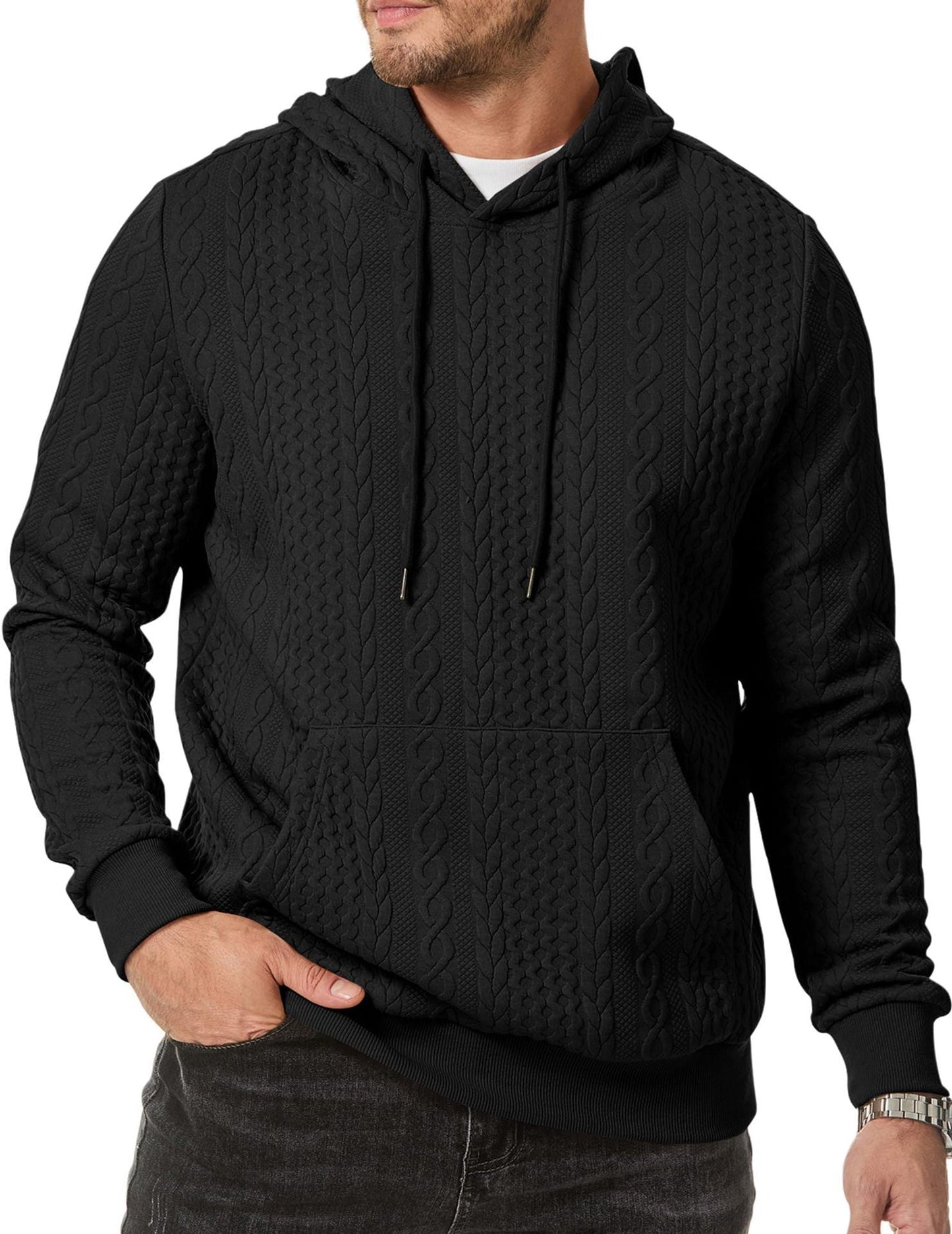 Men's Cable Knit Hoodie Street-Wave With Structured Knit For Premium Comfort And Warmth
