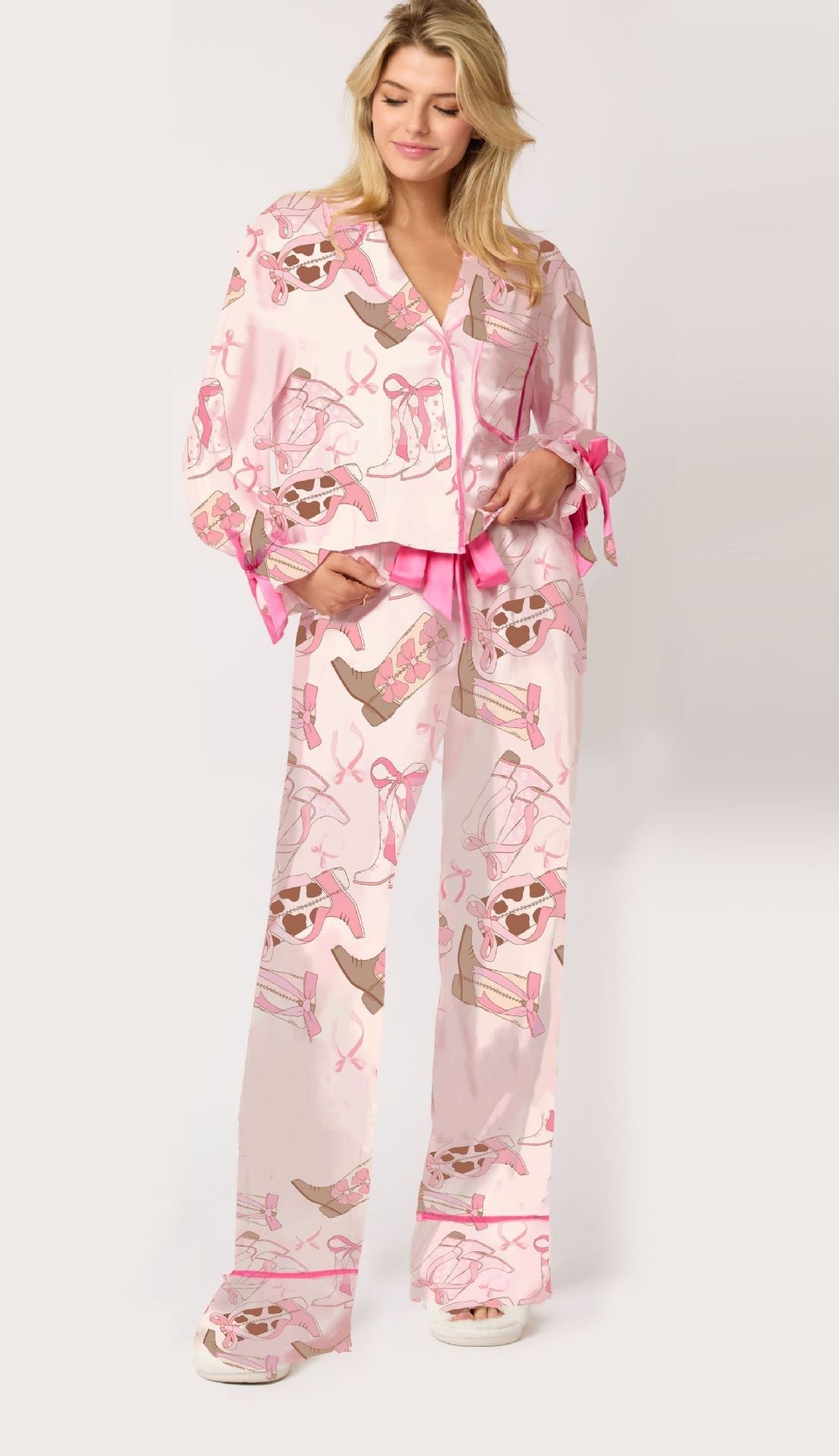 Streetwave Women's Satin Pajama Set With Bow Motifs For Luxurious Comfort And Cozy Nights
