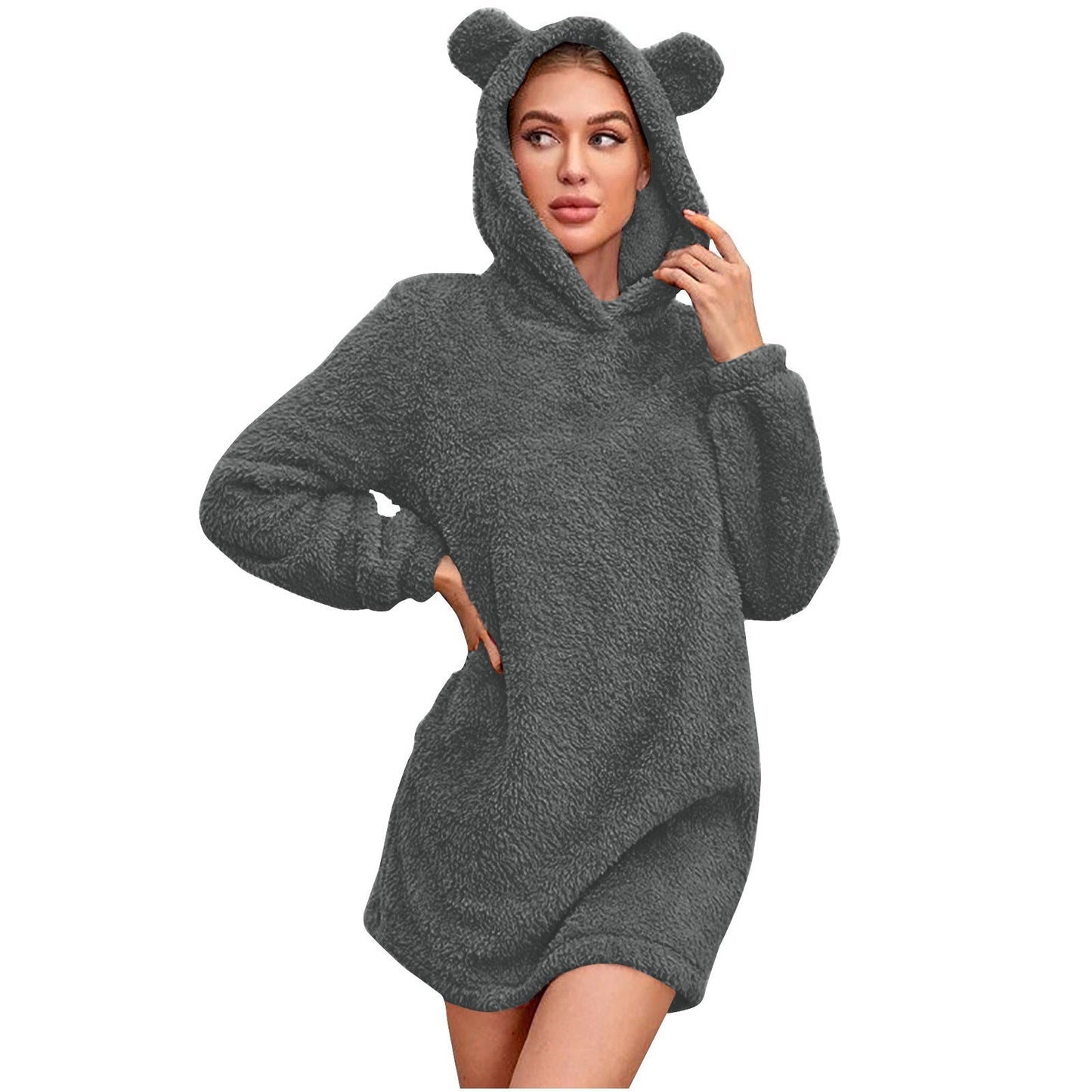 Street Wave Bear Ear Hoodie Women Plush Cozy Warmth With Ultra Soft Plush Fleece Inside For All Day Comfort