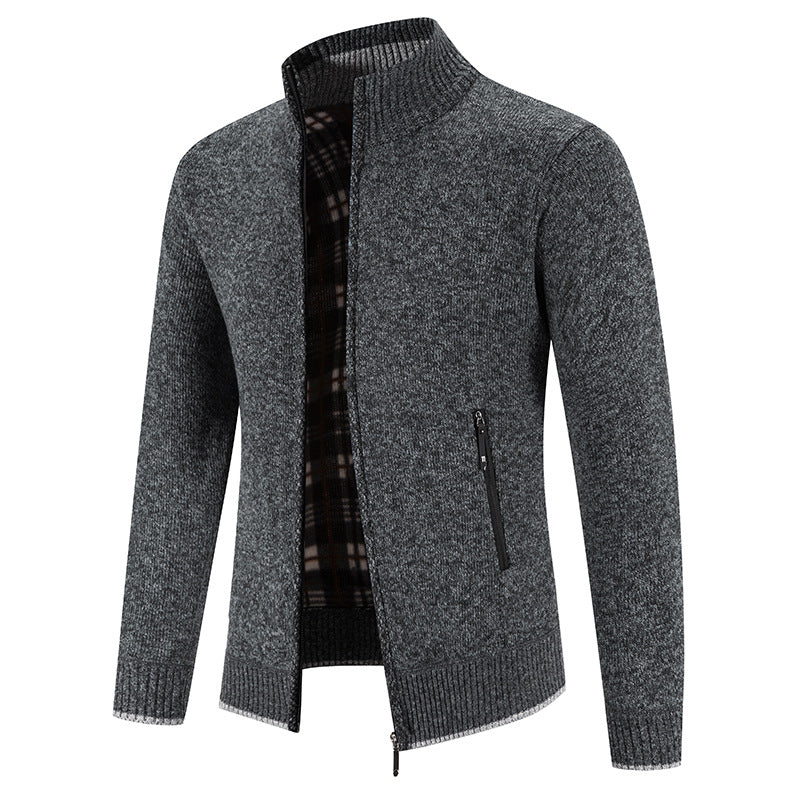 Street-wave Men's Knit Cardigan With High Collar And Zip Pockets For Windproof Warmth
