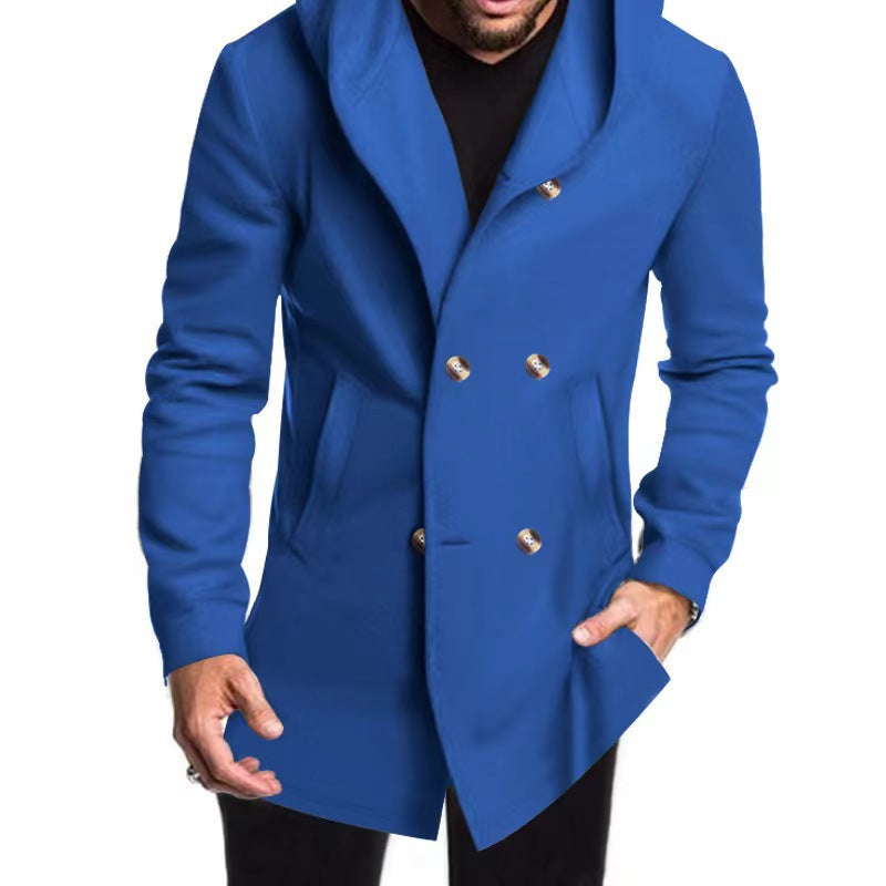 Streetwave Mens Hooded Double Button Coat Windproof Winter Outerwear For Urban Style