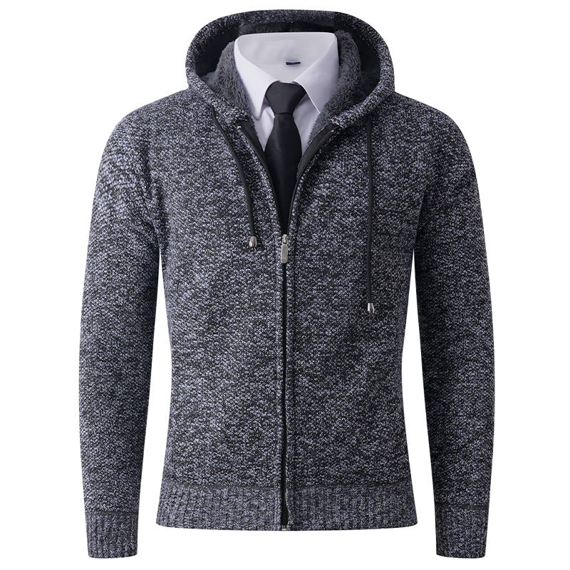 Street-Wave Men's Hooded Knit Cardigan With Textured Finish For All-Season Comfort