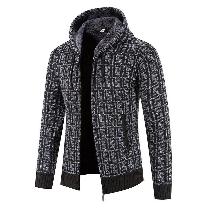Street-Wave Men's Knit Cardigan Hooded With Modern Pattern Premium Warmth And Versatility
