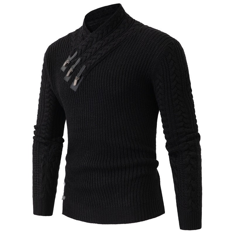 Street-Wave Mens Knit Sweater With Shawl Collar And Cable Knit Pattern For Men Warm Classic