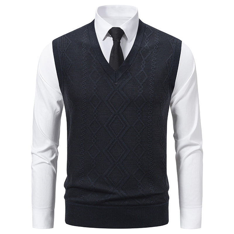 Street-Wave Men's V Neck Knit Sweater With Textured Cable Pattern For Warm Everyday Comfort