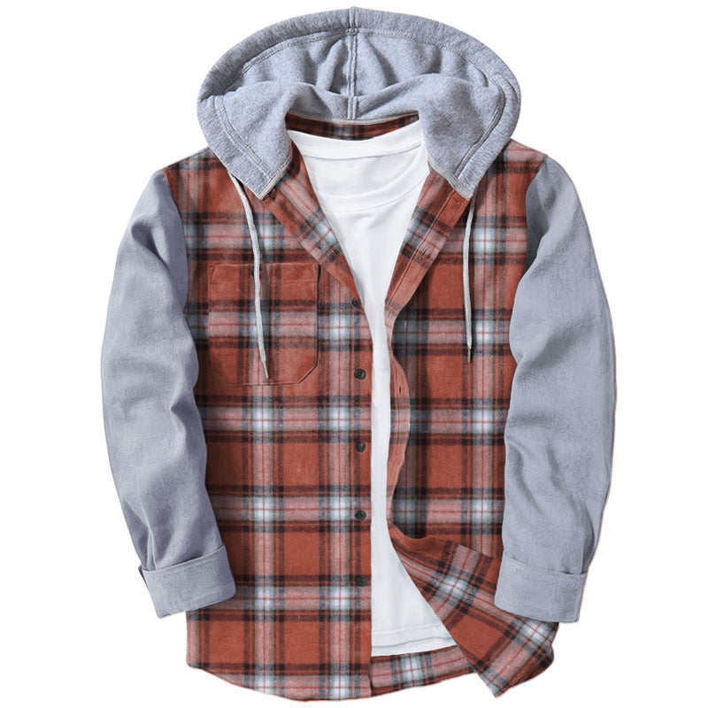 Streetwave Hooded Plaid Flannel Shirt For Men With Cozy Soft Hooded Layer And Two Patch Pockets