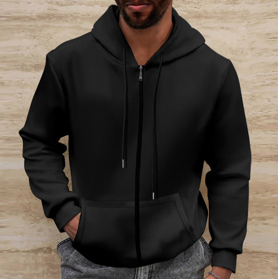 Street-Wave Men's Hoodie Jacket With Structured Texture Cozy Comfort And Practical Pockets