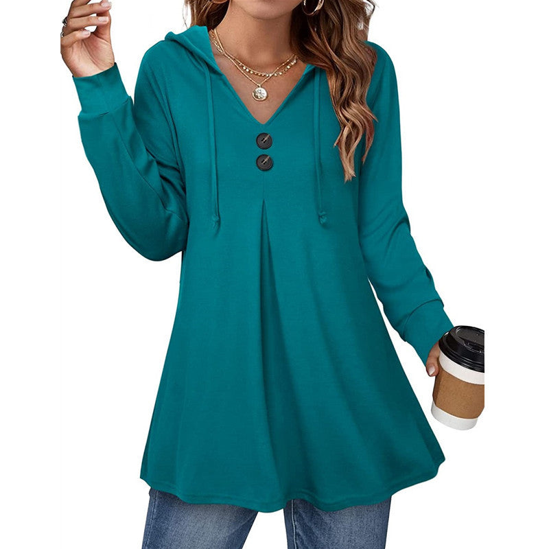 Street Wave Hooded Tunic With Button Detail And Asymmetric Hem For Women Everyday Chic Comfort