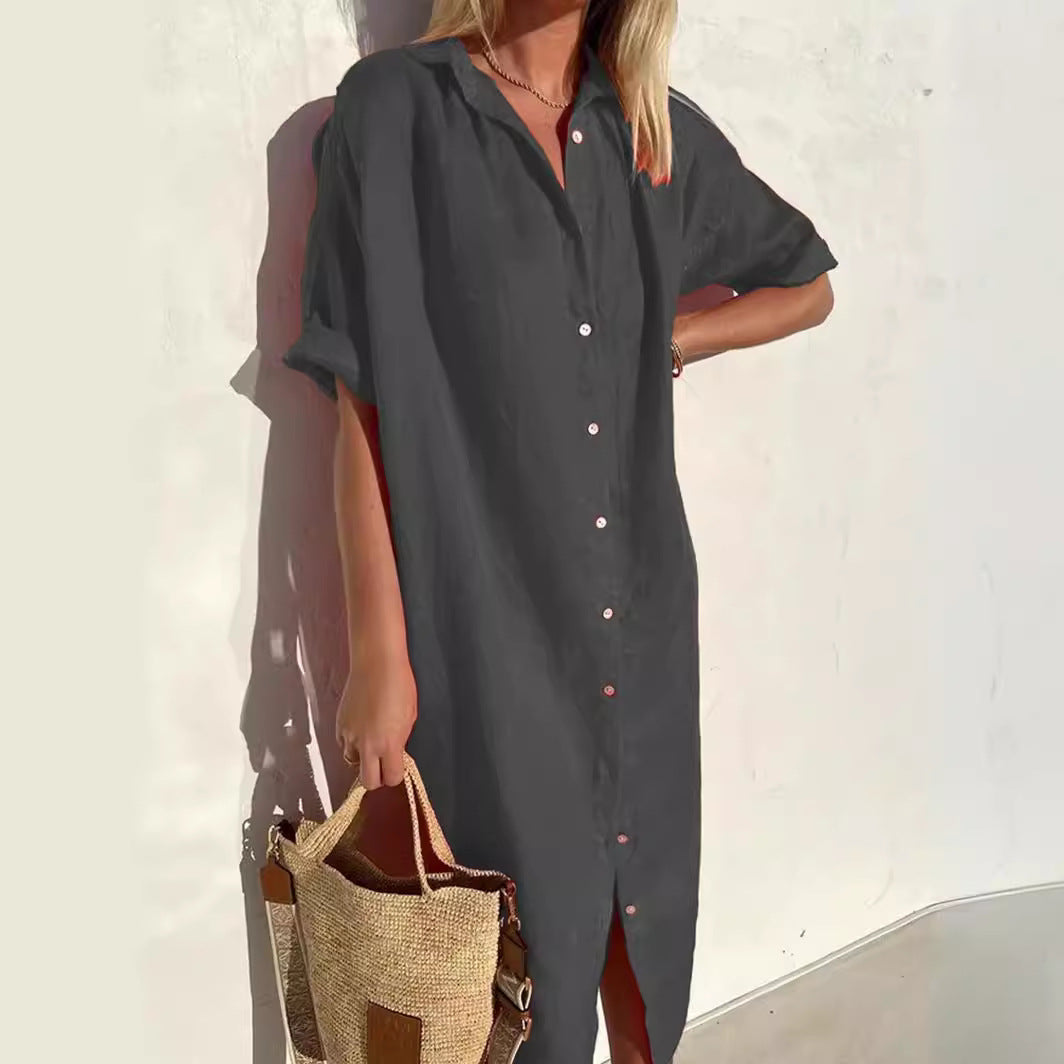 Shirt Dress Breathable Cotton Linen Blend Relaxed Fit Street Wave For Women