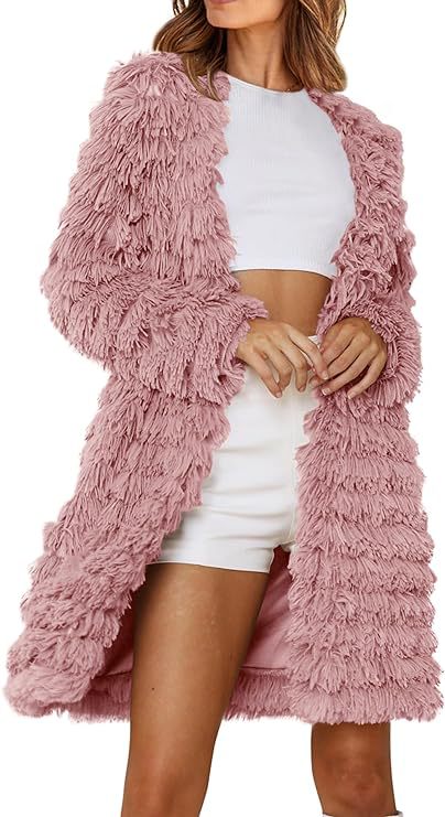 Street-Wave Women Long Fringe Coat With Soft Fluffy Texture For Chic Winter Style