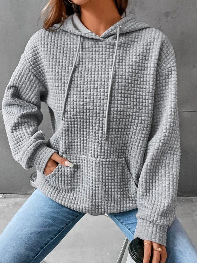 Women Waffle Knit Hoodie by Street Wave With Kangaroo Pocket Cozy All Day Comfort Casual Fit