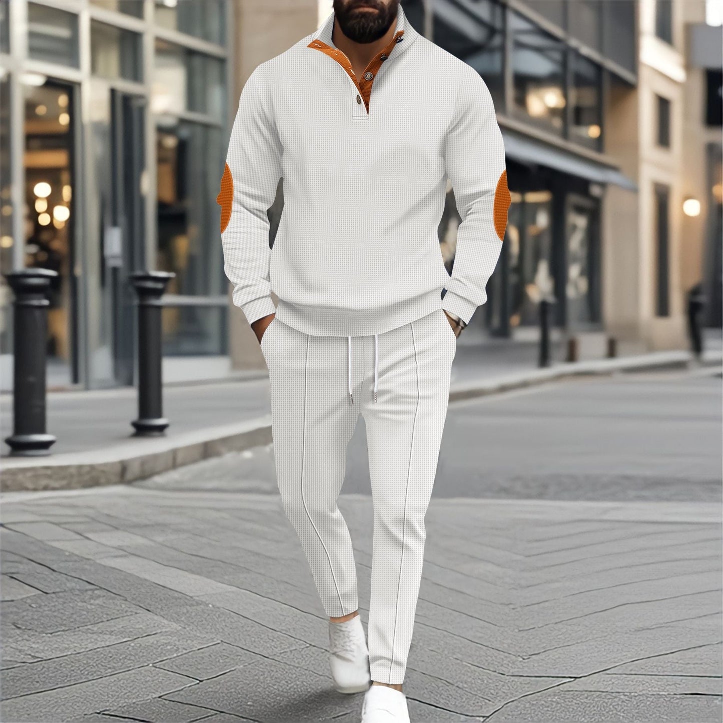 Street Wave Mens Tracksuit Set Breathable Comfort With Structured Knit Look For Active Men