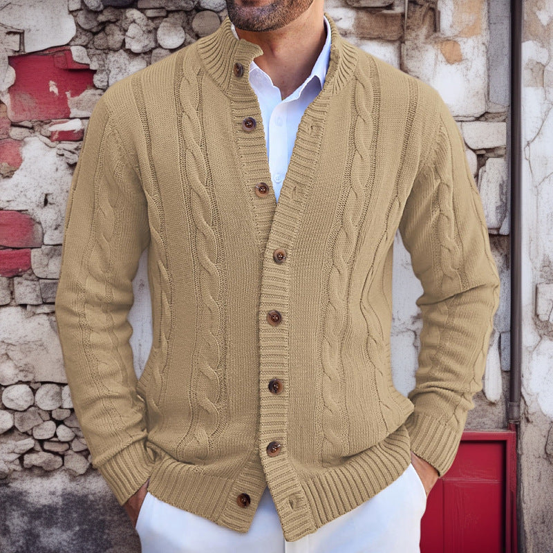 Men's Cable Knit Cardigan Street-Wave With Convertible Collar For Stylish Wardrobe