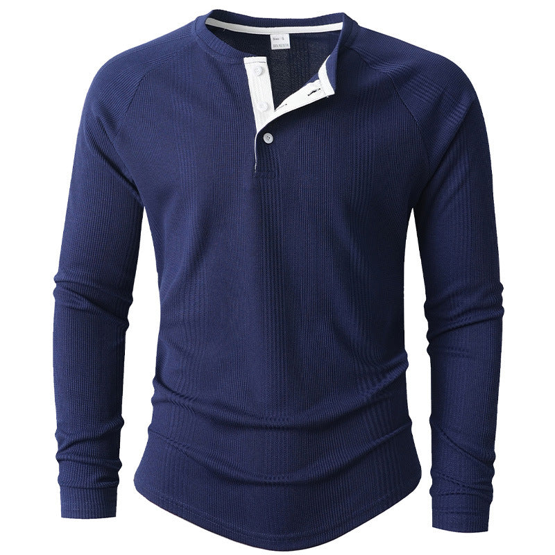Streetwave Mens Long Sleeve Henley Shirt With Structured Texture And Breathable Cotton