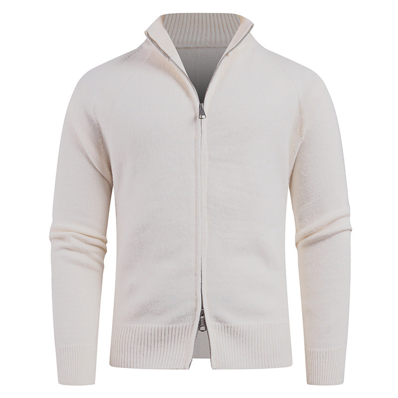 Street-wave Men's Premium Knit Cardigan With Zip Front And High Collar For Fashionable Everyday Wear