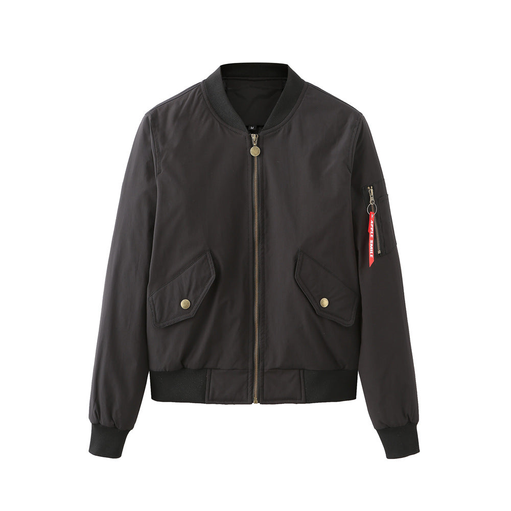 Street Wave Women Bomber Jacket With Practical Side Pockets And Elastic Cuffs Fashionable Pink