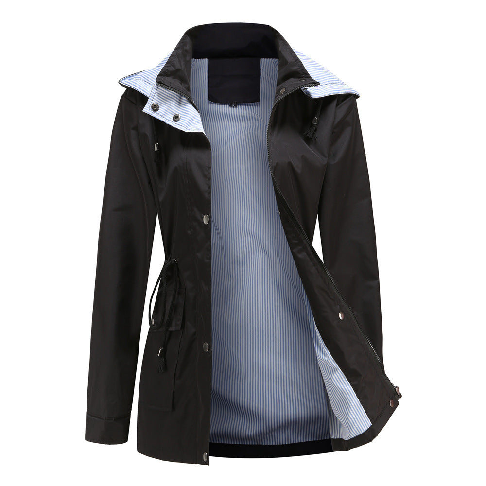 Street-wave Womens Waterproof Rain Jacket With Hood And Adjustable Drawstring Waist