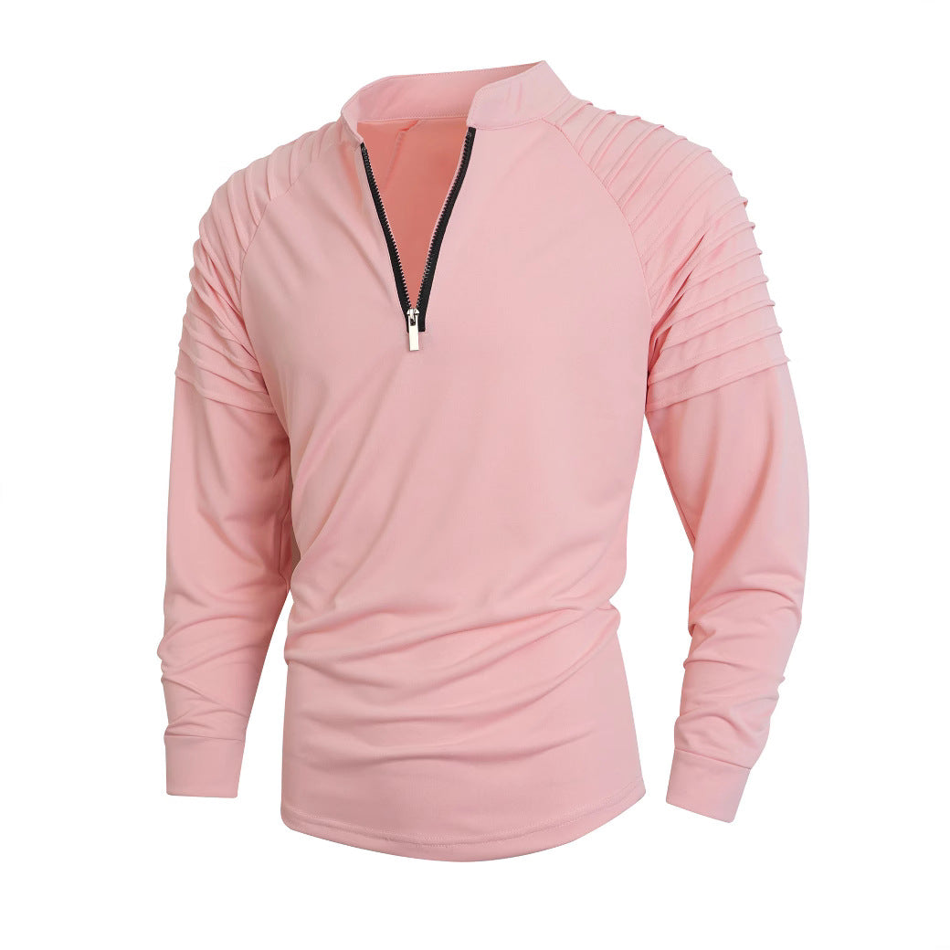 Street-Wave Men's Zip Neck Long Sleeve Shirt With Stand Collar For Active Comfort And Style