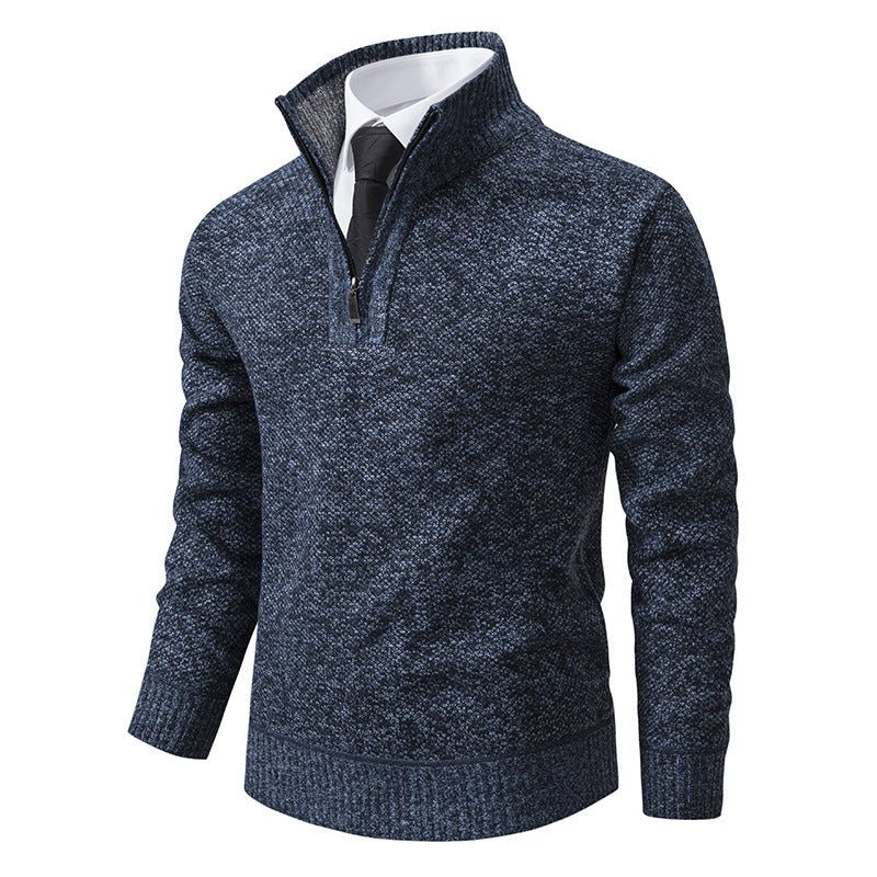 Street-Wave Men's Zip-Up Knit Pullover With Textured Surface For Stylish Everyday Warmth