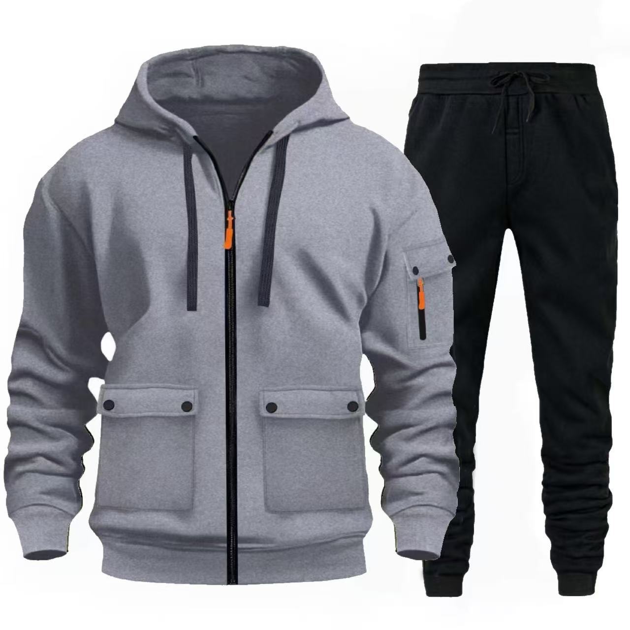 Street-wave Men's Athletic Jacket And Jogger Set With Practical Pockets For Active All Day Comfort