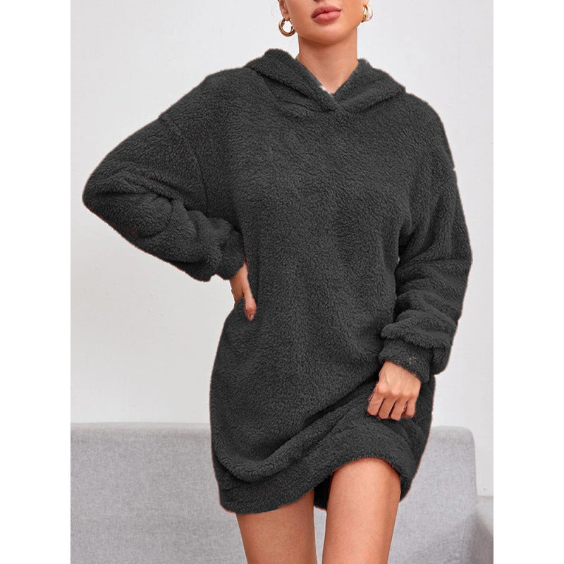 Street Wave Cozy Oversized Hoodie Dress With Soft Fleece For Women Ultra Warm Comfort