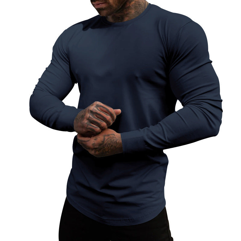 Mens Soft Cotton Blend Long Sleeve Shirt With Round Neck Street-wave Comfortable Everyday Essential