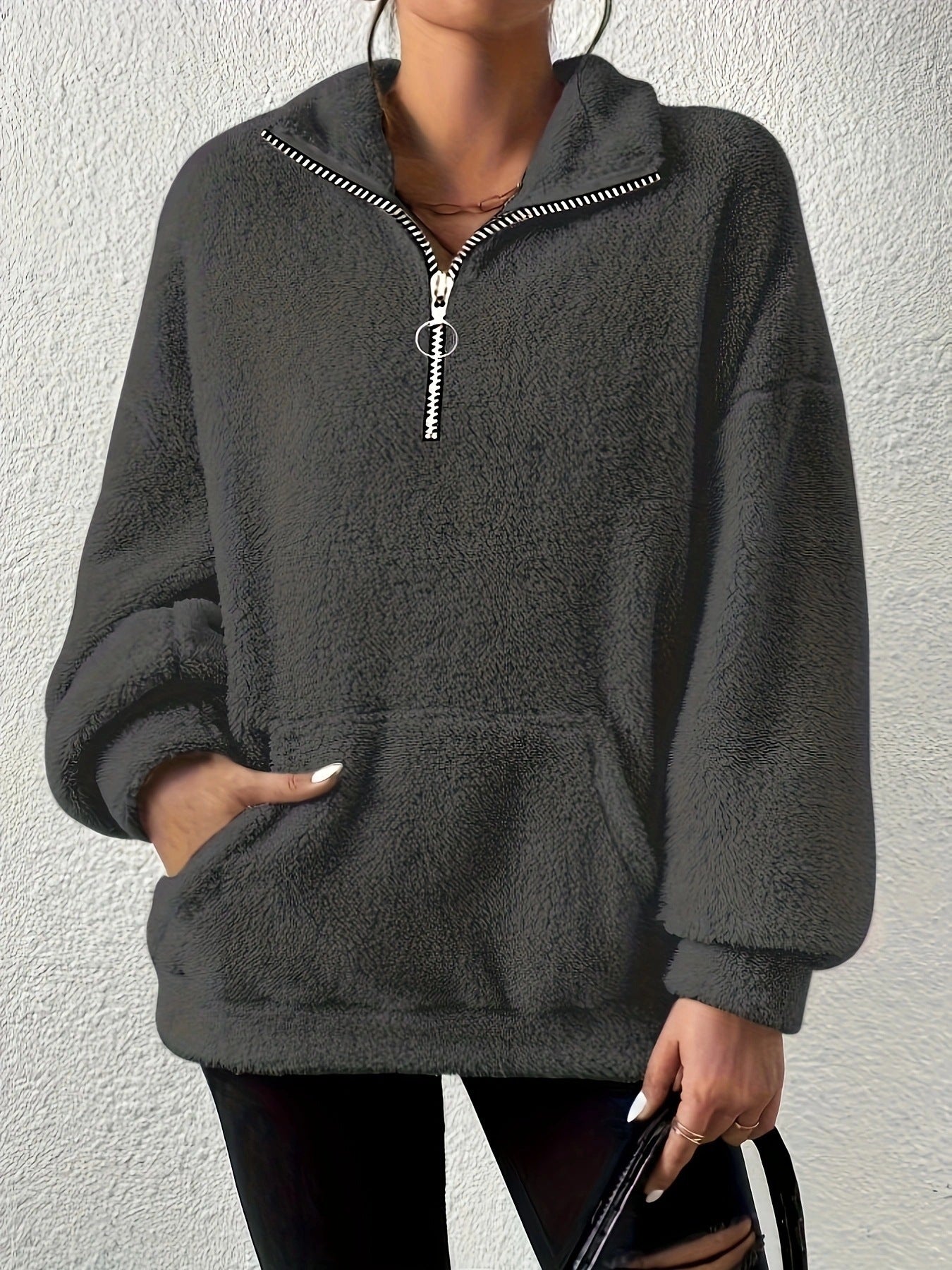 Street Wave Womens Cozy Fleece Pullover Half Zip With Side Pockets Warm And Comfortable
