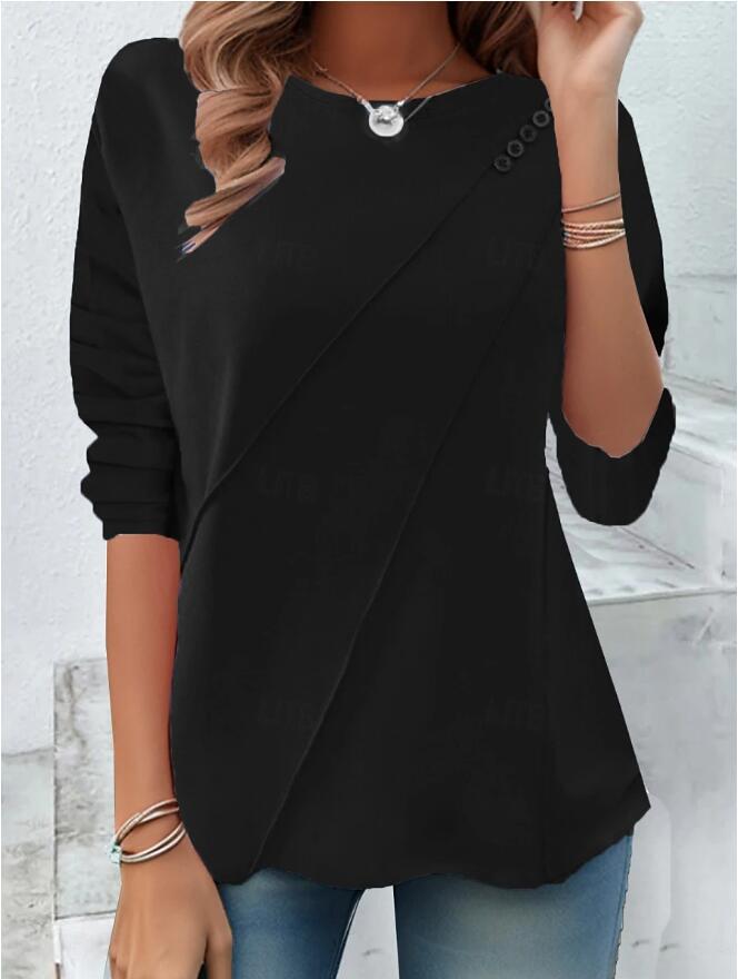 Street Wave Womens Asymmetrical Hem Top With Button Shoulder Details Breathable Comfort
