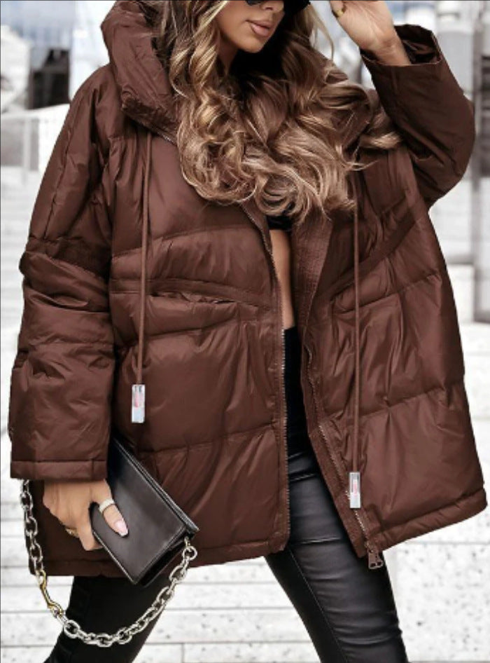 Street-Wave Women Oversized Puffer Jacket With High Collar For Urban Style And Practical Pockets