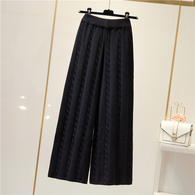 Street Wave Cable Knit Palazzo Pants For Women Ultra Cozy Wide Leg Knit Trousers
