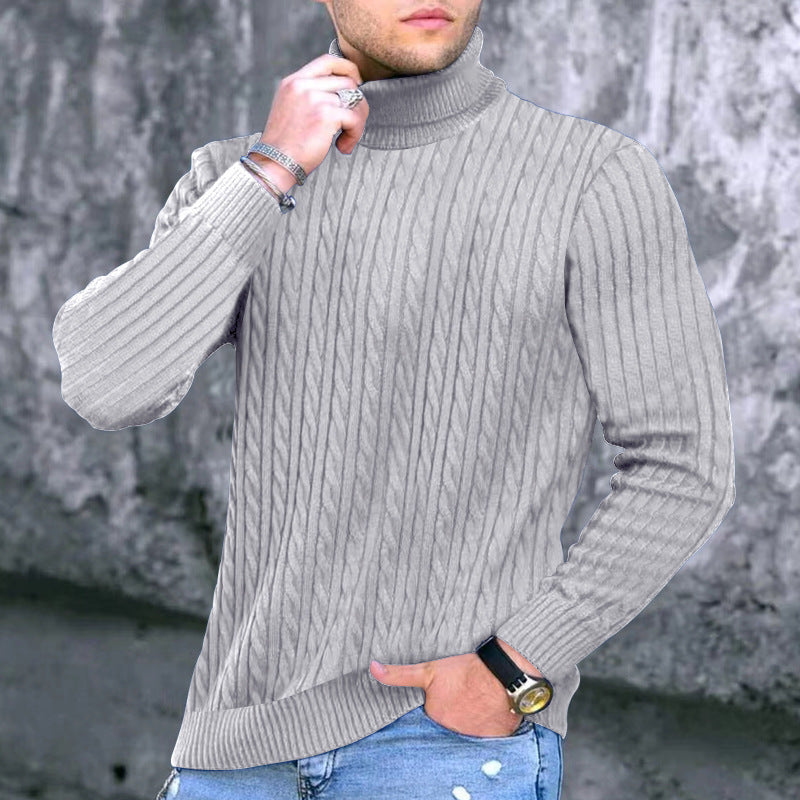 Street-wave Mens Ribbed Turtleneck Sweater With Structured Design For Warm Comfort