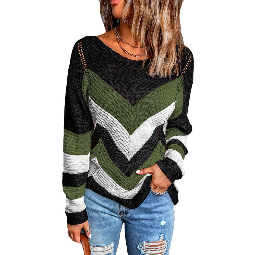 Streetwave Women Chevron Knit Sweater With Airy Relaxed Fit For Casual Everyday Wear In Autumn Colors