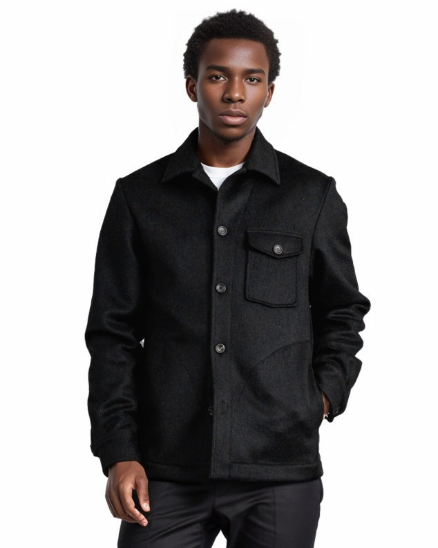 Men's Wool Jacket With Chest Pocket Street-wave Warm Timeless Style For Modern Men