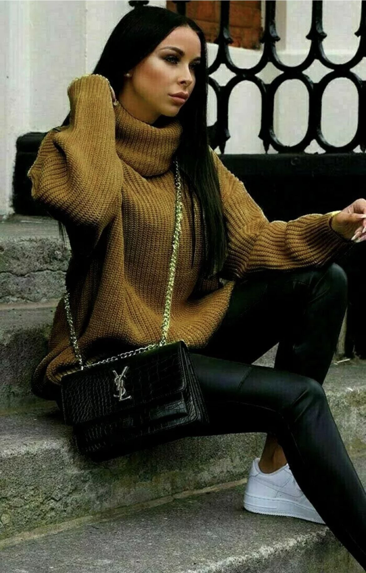 Street Wave Women Oversized Knit Sweater High Collar Cozy