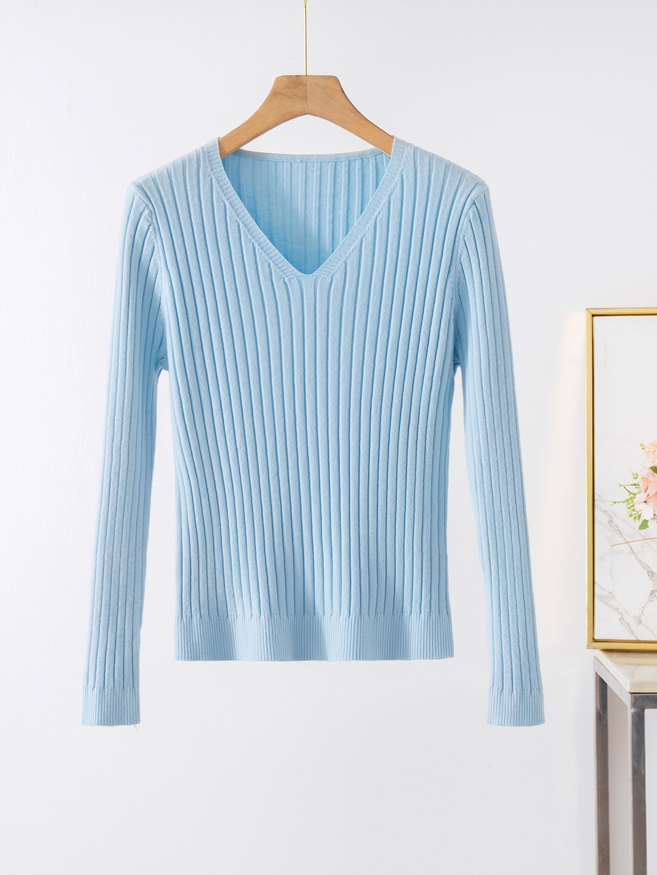 Street-wave Women's Fine Knit V-Neck Ribbed Sweater Comfortable Everyday Wear Essential