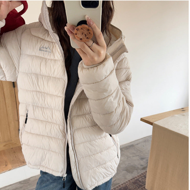 Street-wave Women Ultralight Puffer Jacket With Removable Hood Elastic Hem Water-Repellent