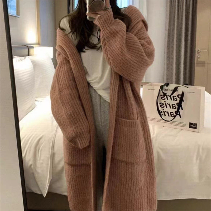 Street-Wave Womens Cozy Long Knit Cardigan With Elegant Rib Texture And Practical Pockets