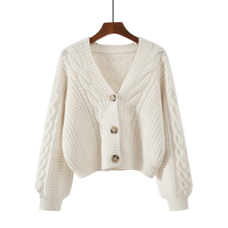 Street-wave Women Cable Knit Cardigan With Deep V Neck And Exquisite Cable Pattern
