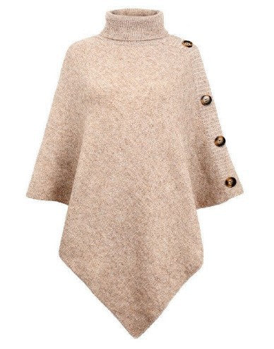 Streetwave Women Knit Poncho With High Collar And Button Details Cozy Autumn Essential