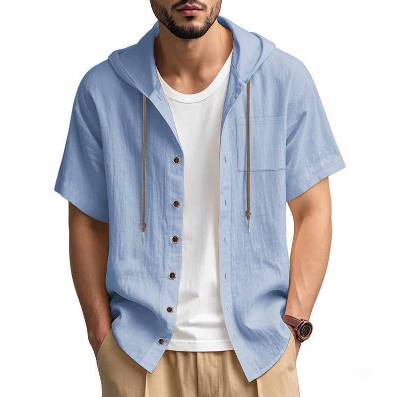 Street-Wave Men Linen Blend Hoodie Shirt Breathable
